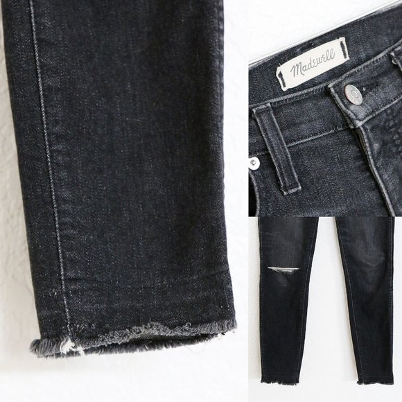 Madewell 10" High Rise Skinny Stretch Denim Jeans Knee Slit Charcoal Gray 26 - Picture 8 of 13